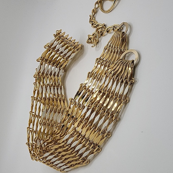 Vintage Wide1.25" Gold Tone & White Enamel Women's Belt - Picture 16 of 16